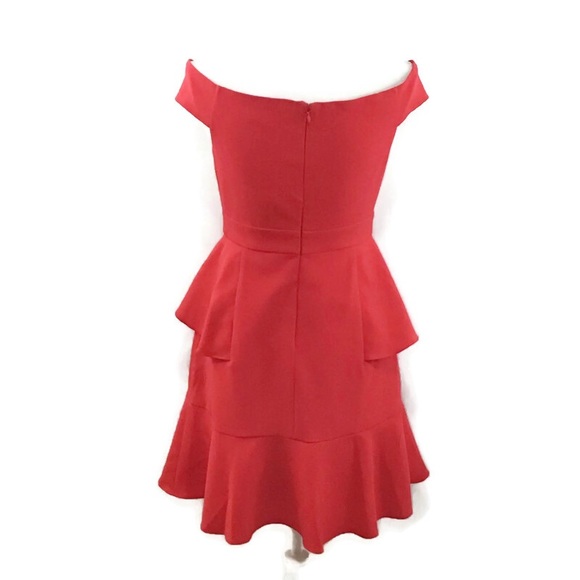 ELIZA J OFF THE SHOULDER PEPLUM FLOUNCE HEM RED DRESS NWOT - Picture 5 of 8